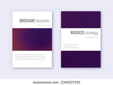 Minimalistic cover design template set. Violet abstract lines on dark background. Excellent cover design. Magnificent catalog, poster, book template etc.