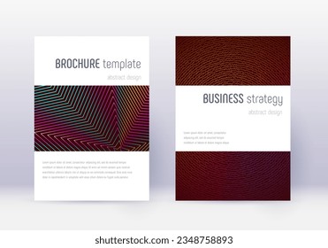 Minimalistic cover design template set. Rainbow abstract lines on wine red background. Energetic cover design. Noteworthy catalog, poster, book template etc.