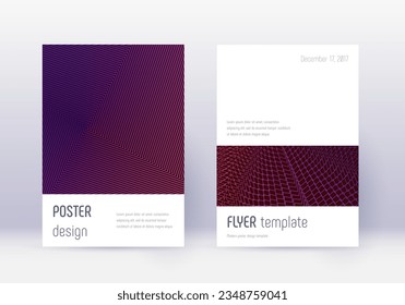 Minimalistic cover design template set. Violet abstract lines on dark background. Eminent cover design. Ravishing catalog, poster, book template etc.