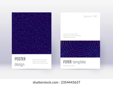 Minimalistic cover design template set. Rainbow abstract lines on dark blue background. Elegant cover design. Tempting catalog, poster, book template etc.
