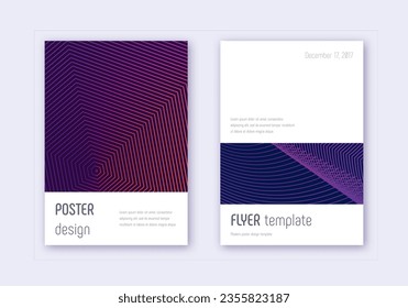 Minimalistic cover design template set. Violet abstract lines on dark background. Eminent cover design. Terrific catalog, poster, book template etc.