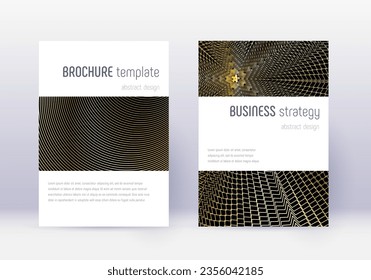 Minimalistic cover design template set. Gold abstract lines on black background. Emotional cover design. Eminent catalog, poster, book template etc.