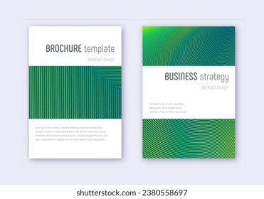 Minimalistic cover design template set. Green abstract lines on dark background. Enchanting cover design. Bizarre catalog, poster, book template etc.