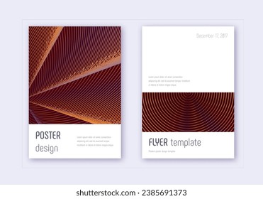 Conjunto de plantillas de diseño de portada minimalista. Líneas abstractas naranjas sobre fondo de color rojo. Diseño elegante de la cubierta. Increíble catálogo, afiche, plantilla de libro, etc.