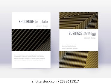 Minimalistic cover design template set. Gold abstract lines on black background. Emotional cover design. Incredible catalog, poster, book template etc.