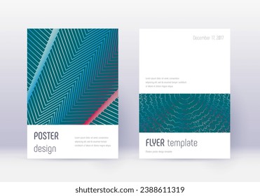 Minimalistic cover design template set. Red abstract lines on white blue background. Eminent cover design. Good-looking catalog, poster, book template etc.