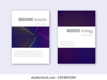 Minimalistic cover design template set. Rainbow abstract lines on dark blue background. Energetic cover design. Elegant catalog, poster, book template etc.