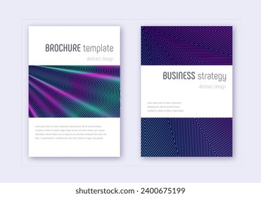 Conjunto de plantillas de diseño de portada minimalista. Líneas abstractas neón sobre fondo azul oscuro. Diseño de cubierta encantadora. Catálogo imaginativo, afiche, plantilla de libro, etc.