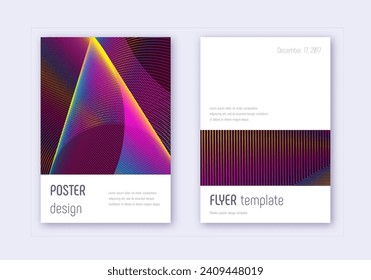 Minimalistic cover design template set. Rainbow abstract lines on wine red background. Eminent cover design. Astonishing catalog, poster, book template etc.