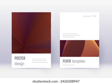 Minimalistic cover design template set. Orange abstract lines on wine red background. Elegant cover design. Exotic catalog, poster, book template etc.