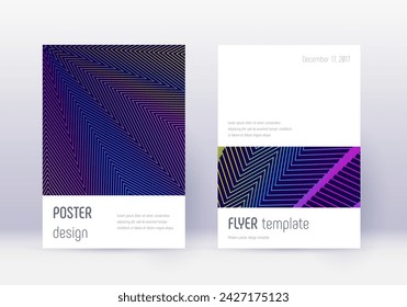 Conjunto de plantillas de diseño de portada minimalista. Líneas abstractas del arco iris sobre fondo azul oscuro. Diseño elegante de la cubierta. Catálogo fascinante, cartel, plantilla de libro, etc.