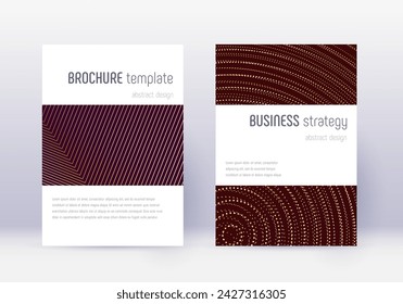 Minimalistic cover design template set. Gold abstract lines on maroon background. Emotional cover design. Noteworthy catalog, poster, book template etc.