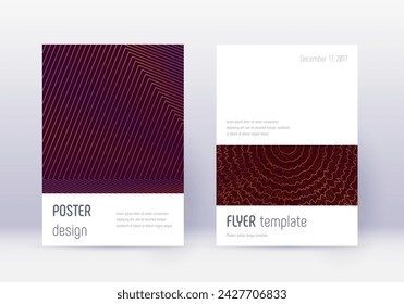 Minimalistic cover design template set. Orange abstract lines on wine red background. Elegant cover design. Excellent catalog, poster, book template etc.