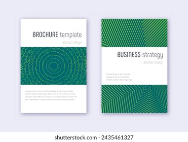 Minimalistic cover design template set. Green abstract lines on dark background. Enchanting cover design. Exotic catalog, poster, book template etc.