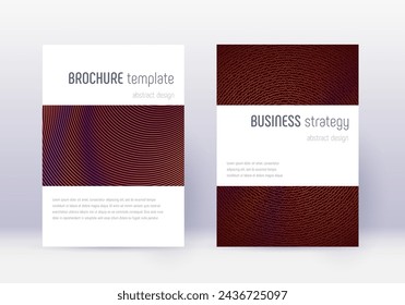 Minimalistic cover design template set. Orange abstract lines on wine red background. Enchanting cover design. Trending catalog, poster, book template etc.