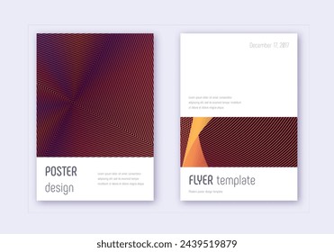 Conjunto de plantillas de diseño de portada minimalista. Líneas abstractas anaranjadas sobre fondo rojo vino. Diseño elegante de la cubierta. Catálogo inmaculado, póster, plantilla de libro, etc.