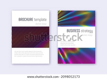 Minimalistic cover design template set. Rainbow abstract lines on wine red background. Energetic cover design. Ideal catalog, poster, book template etc.
