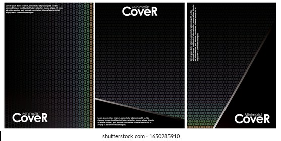 Plantillas de diseño de portada minimalistas. Diseño para portadas de libros, álbumes, cuadernos, informes, revistas. Estrella, efecto de degradado de semitonos punto, diseño abstracto moderno plano textura geométrica simulada.