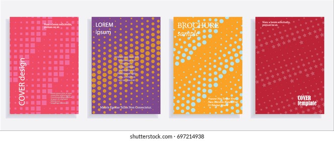 Minimalistic cover design templates. Layout set for covers of books, albums, notebooks, reports, magazines. Star, dot halftone gradient effect, flat modern abstract design Geometric mock-up texture