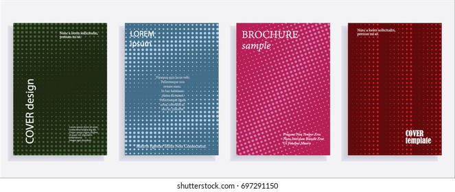 Minimalistic cover design templates. Layout set for covers of books, albums, notebooks, reports, magazines. Star, dot halftone gradient effect, flat modern abstract design Geometric mock-up texture