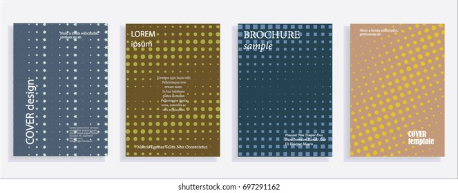 Minimalistic cover design templates. Layout set for covers of books, albums, notebooks, reports, magazines. Star, dot halftone gradient effect, flat modern abstract design Geometric mock-up texture