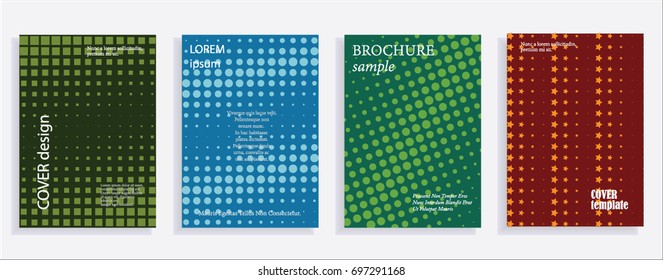 Minimalistic cover design templates. Layout set for covers of books, albums, notebooks, reports, magazines. Star, dot halftone gradient effect, flat modern abstract design Geometric mock-up texture