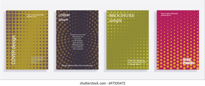 Minimalistic cover design templates. Layout set for covers of books, albums, notebooks, reports, magazines. Star, dot halftone gradient effect, flat modern abstract design Geometric mock-up texture