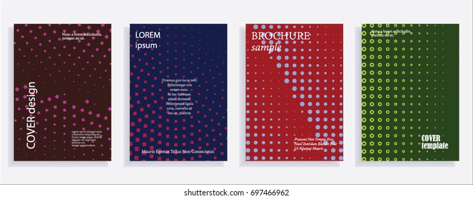 Minimalistic cover design templates. Layout set for covers of books, albums, notebooks, reports, magazines. Star, dot halftone gradient effect, flat modern abstract design Geometric mock-up texture