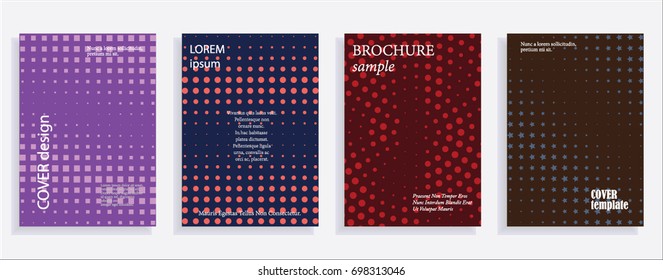 Minimalistic cover design templates. Layout set for covers of books, albums, notebooks, reports, magazines. Star, dot halftone gradient effect, flat modern abstract design Geometric mock-up texture