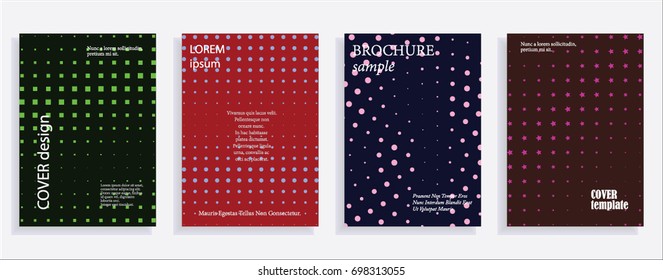 Minimalistic cover design templates. Layout set for covers of books, albums, notebooks, reports, magazines. Star, dot halftone gradient effect, flat modern abstract design Geometric mock-up texture