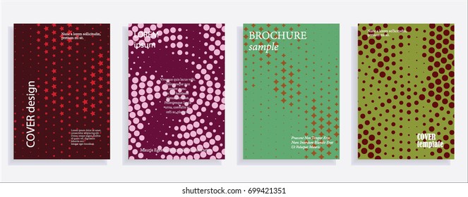 Minimalistic cover design templates. Layout set for covers of books, albums, notebooks, reports, magazines. Star, dot halftone gradient effect, flat modern abstract design Geometric mock-up texture