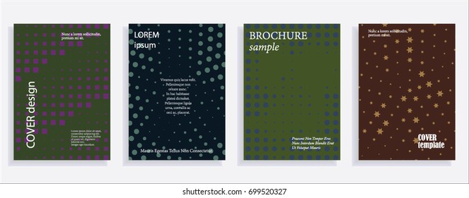 Minimalistic cover design templates. Layout set for covers of books, albums, notebooks, reports, magazines. Star, dot halftone gradient effect, flat modern abstract design Geometric mock-up texture