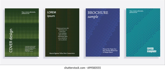 Minimalistic cover design templates. Layout set for covers of books, albums, notebooks, reports, magazines. Star, dot halftone gradient effect, flat modern abstract design Geometric mock-up texture