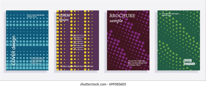 Minimalistic cover design templates. Layout set for covers of books, albums, notebooks, reports, magazines. Star, dot halftone gradient effect, flat modern abstract design Geometric mock-up texture