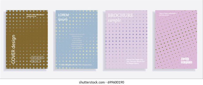 Minimalistic cover design templates. Layout set for covers of books, albums, notebooks, reports, magazines. Star, dot halftone gradient effect, flat modern abstract design Geometric mock-up texture
