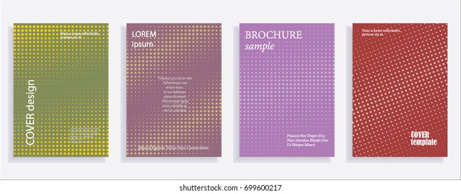 Minimalistic cover design templates. Layout set for covers of books, albums, notebooks, reports, magazines. Star, dot halftone gradient effect, flat modern abstract design Geometric mock-up texture