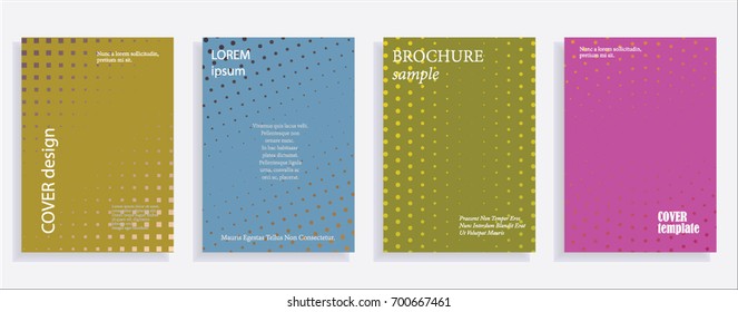 Minimalistic cover design templates. Layout set for covers of books, albums, notebooks, reports, magazines. Star, dot halftone gradient effect, flat modern abstract design Geometric mock-up texture