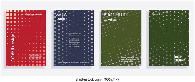 Minimalistic cover design templates. Layout set for covers of books, albums, notebooks, reports, magazines. Star, dot halftone gradient effect, flat modern abstract design Geometric mock-up texture