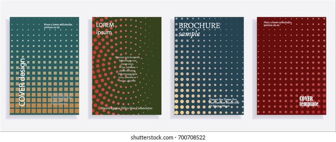 Minimalistic cover design templates. Layout set for covers of books, albums, notebooks, reports, magazines. Star, dot halftone gradient effect, flat modern abstract design Geometric mock-up texture