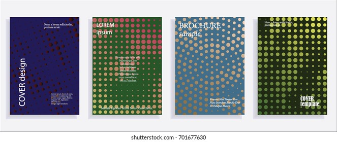 Minimalistic cover design templates. Layout set for covers of books, albums, notebooks, reports, magazines. Star, dot halftone gradient effect, flat modern abstract design Geometric mock-up texture