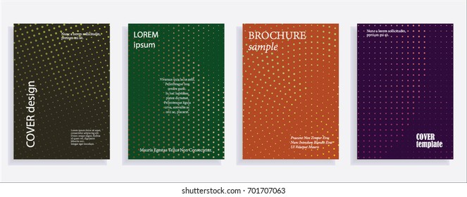 Minimalistic cover design templates. Layout set for covers of books, albums, notebooks, reports, magazines. Star, dot halftone gradient effect, flat modern abstract design Geometric mock-up texture