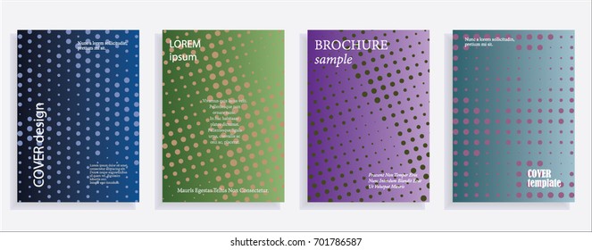 Minimalistic cover design templates. Layout set for covers of books, albums, notebooks, reports, magazines. Star, dot halftone gradient effect, flat modern abstract design Geometric mock-up texture