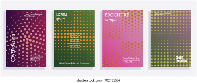 Minimalistic cover design templates. Layout set for covers of books, albums, notebooks, reports, magazines. Star, dot halftone gradient effect, flat modern abstract design Geometric mock-up texture