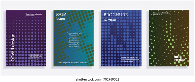Minimalistic cover design templates. Layout set for covers of books, albums, notebooks, reports, magazines. Star, dot halftone gradient effect.