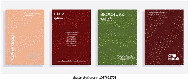 Minimalistic cover design templates. Set of layouts for covers, books, albums, notebooks, reports, magazines. Line dot halftone gradient effect, flat modern abstract design. Geometric mock-up texture