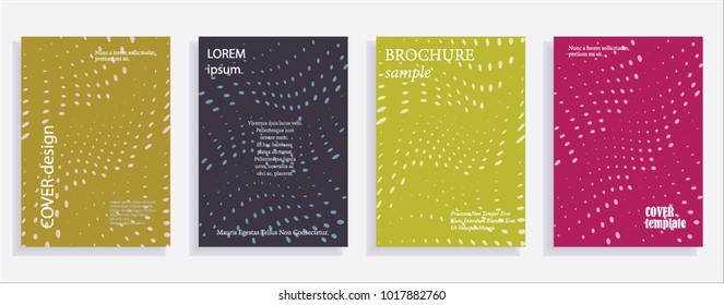 Minimalistic cover design templates. Set of layouts for covers, books, albums, notebooks, reports, magazines. Line dot halftone gradient effect, flat modern abstract design. Geometric mock-up texture