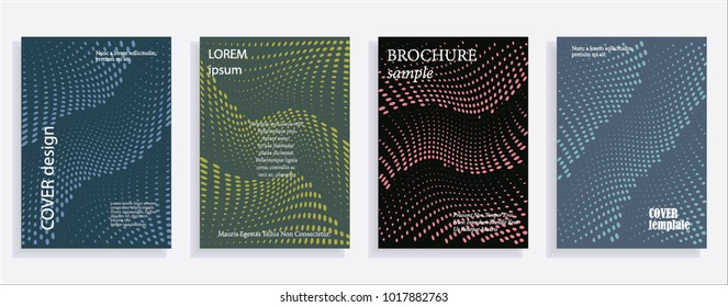Minimalistic cover design templates. Set of layouts for covers, books, albums, notebooks, reports, magazines. Line dot halftone gradient effect, flat modern abstract design. Geometric mock-up texture
