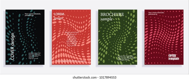 Minimalistic cover design templates. Set of layouts for covers, books, albums, notebooks, reports, magazines. Line dot halftone gradient effect, flat modern abstract design. Geometric mock-up texture