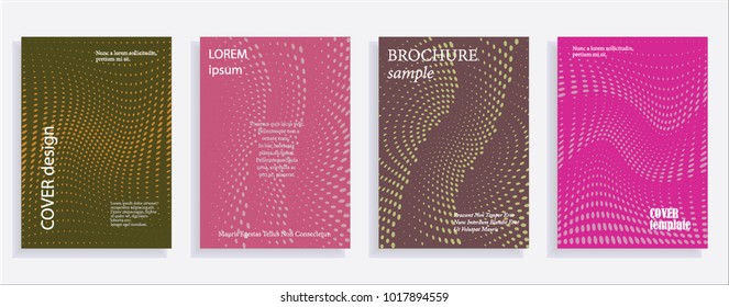 Minimalistic cover design templates. Set of layouts for covers, books, albums, notebooks, reports, magazines. Line dot halftone gradient effect, flat modern abstract design. Geometric mock-up texture