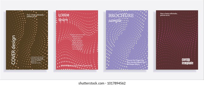 Minimalistic cover design templates. Set of layouts for covers, books, albums, notebooks, reports, magazines. Line dot halftone gradient effect, flat modern abstract design. Geometric mock-up texture